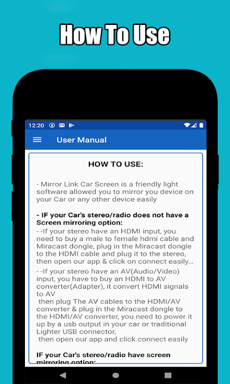 Mirror link car connector APK screenshot